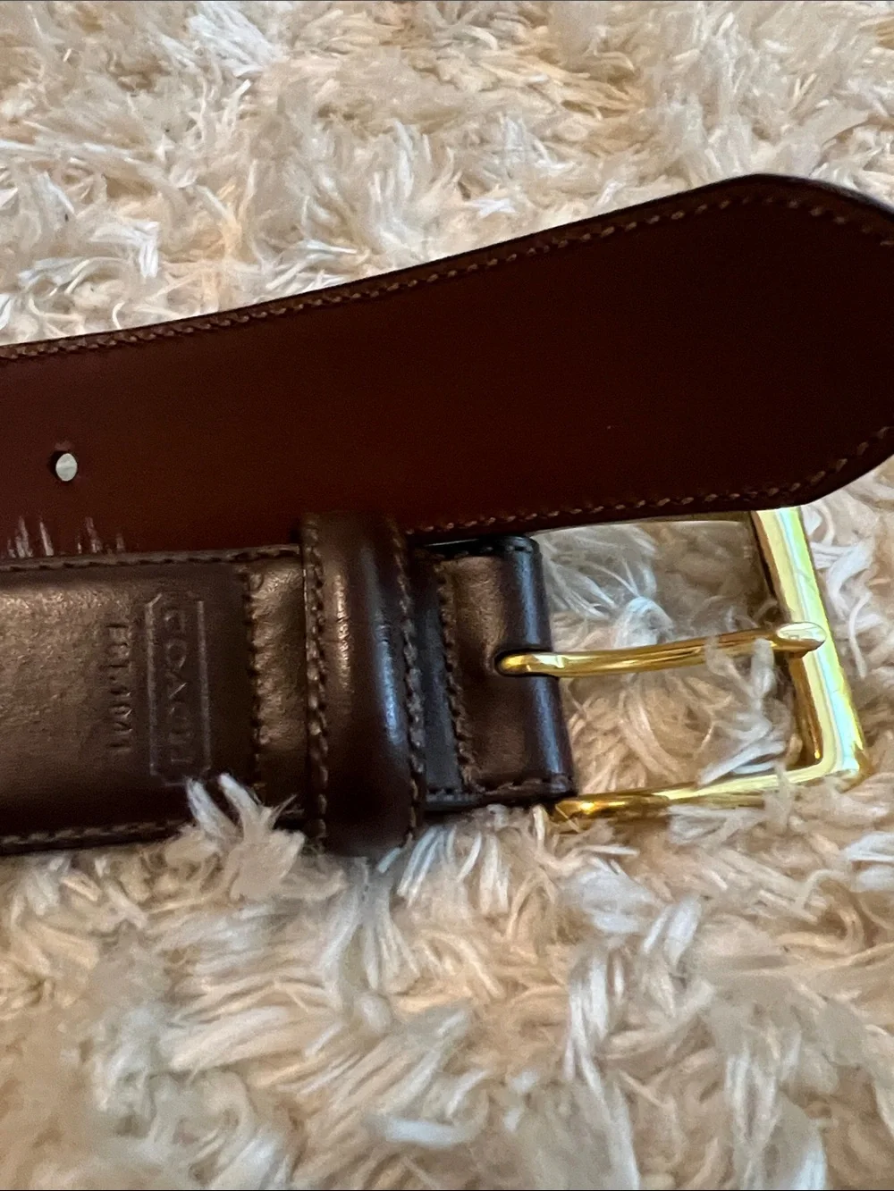 Coach Men's Classic Burnished Brown Leather Belt with Gold Buckle Timeless Style